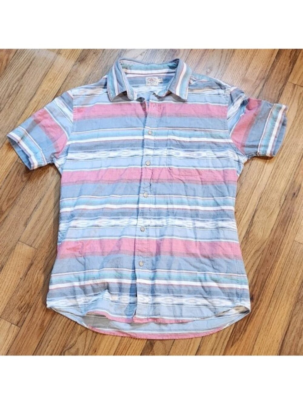 Faherty Coast Knit Short Sleeve Shirt Medium Striped Button Pocket Southwestern